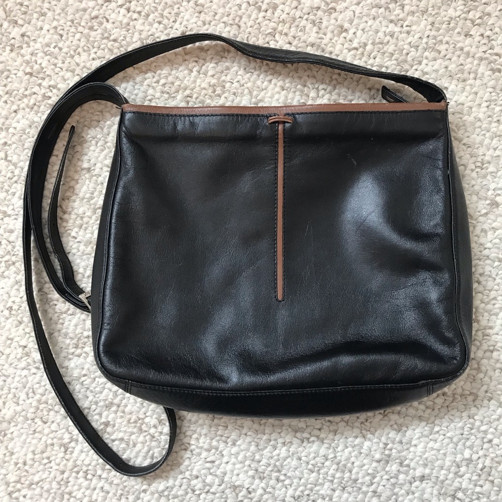 Derek Alexander Black Brown Leather Crossbody Bag Adjustable Long Strap